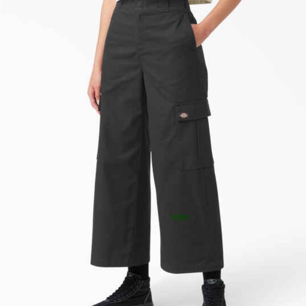 2 pair Dickies ladies pants: 1 crop, black, 1 blue cargo full length